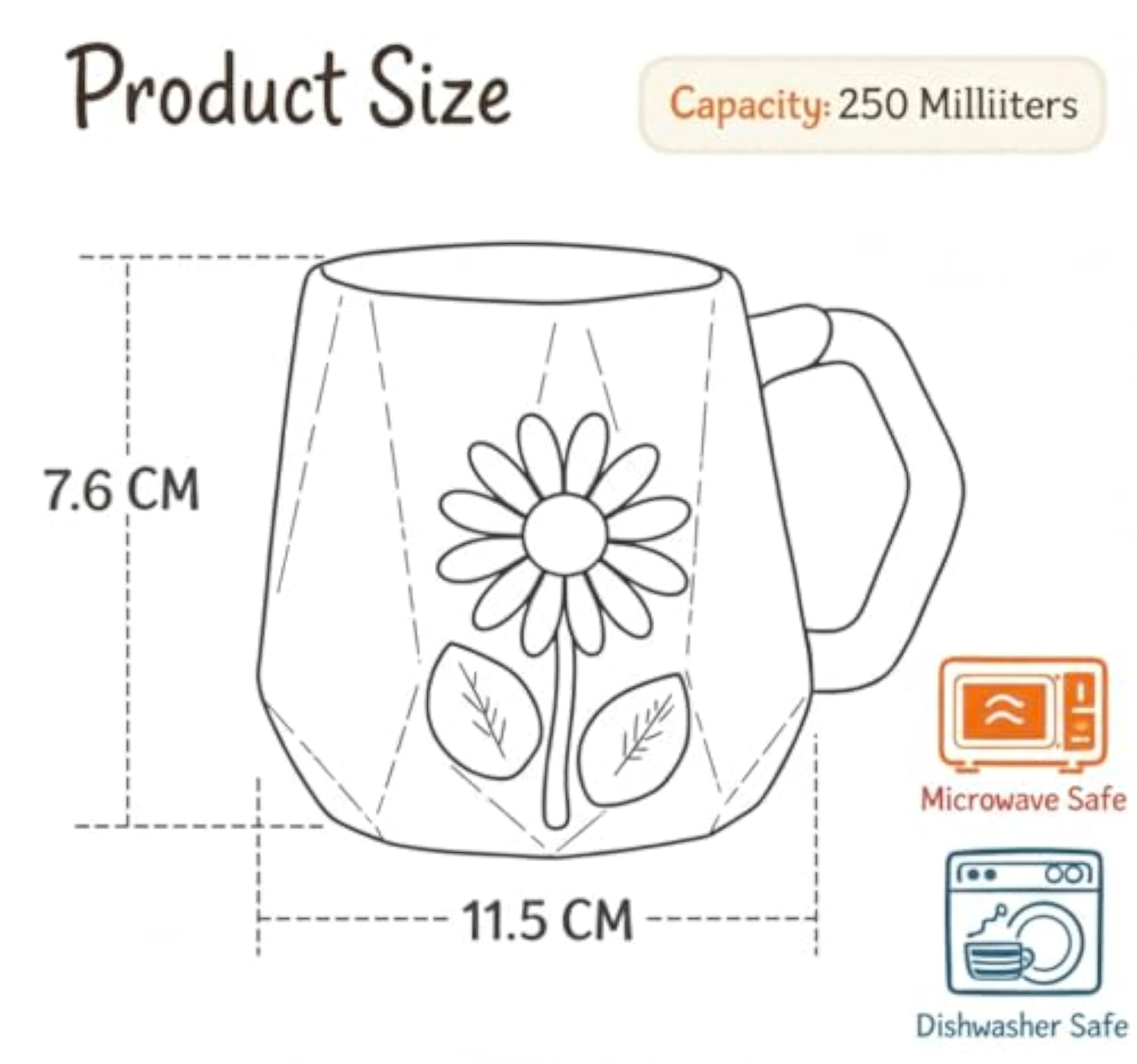 Coffee Mug with 3D Flower Design, Set of 2