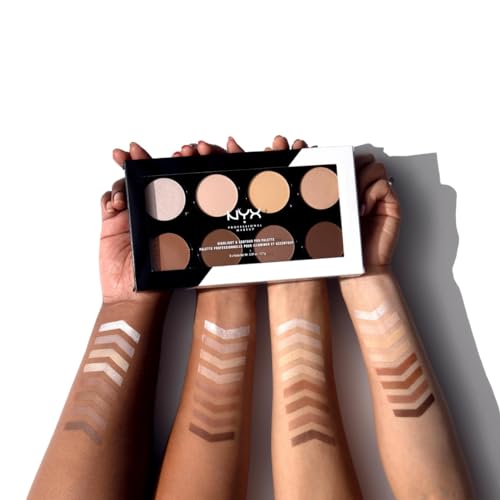 NYX Professional Makeup Highlight & Contour Pro Palette, Puder Konturen Kit, 8 verblendbare Matte und Perlmutttöne
