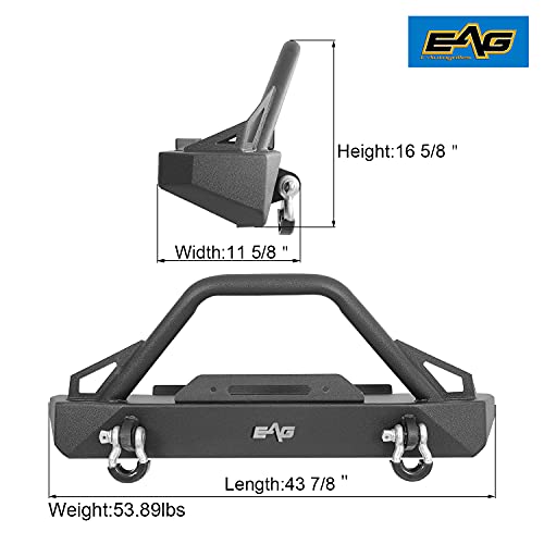 Eag Stubby Front Bumper With D-Rings And Winch Plate Steel Black Textured Fit For 87-06 Wrangler Tj Yj #TOP3