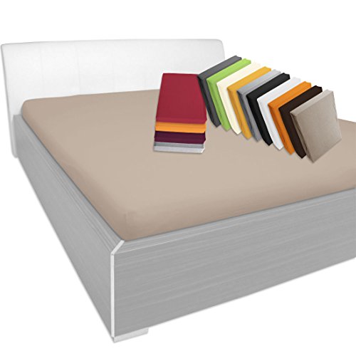 Nurtextil24 Spannbettlaken in vielen Farben und Allen Größen Jersey 100% Baumwolle Beige 140x200cm bis 160x200cm Cover