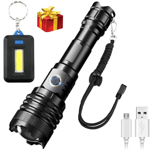 ASORT LED Flashlights 100000 High Lumens Rechargeable, XHP160.2 Super Bright Zoomable Flashlight,5 Modes IP67 Water-Resistant Flash Light for Emergencies,Hiking,Camping(with One COB Light)