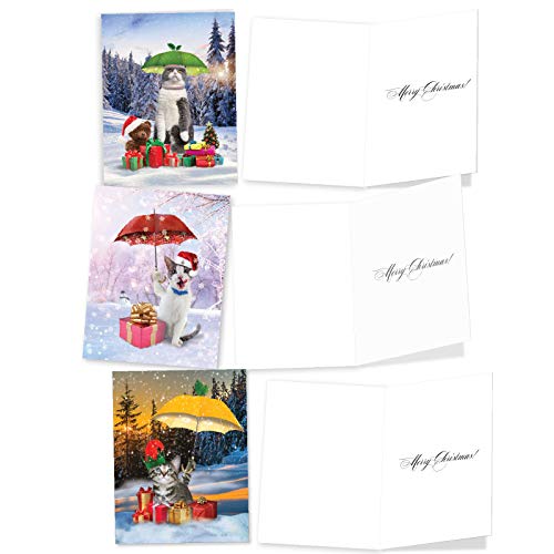 The Best Card Company - 10 Cat Season's Greetings Cards - Christmas Animal Notecards, Assorted Holiday Set (4 X 5.12 Inch) - Fruit Cat Am6323Xsg-B1X10 #TOP4