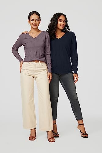 Arach&Cloz Women'S Fall Tops 2024 Fashion Trendy Pullover Sweater V Neck Long Sleeve Shirt Knit Casual Clothes Outfits Navy thumb #4