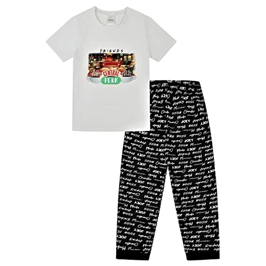 FRIENDS Pijama corto para niñas Central Perk para Cafe TV Show Negro Blanco, blanco, 14-15 Years