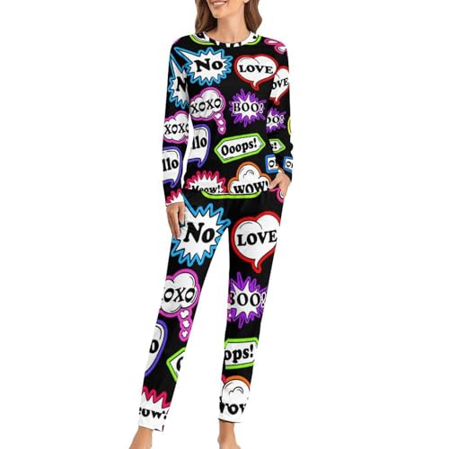 Pyjama femme avec t-shirt manches longues et pantalon joli texte pour vos nuits