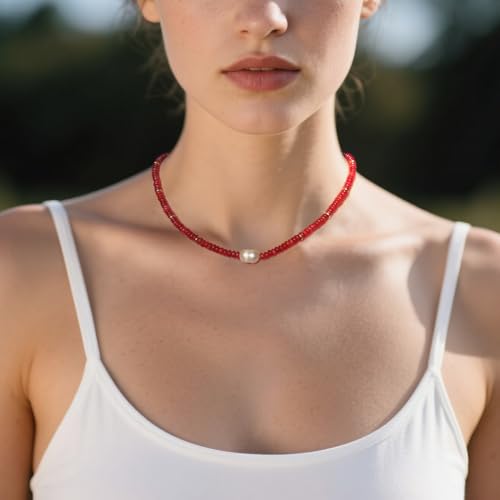 Beaded Necklaces for Women Gemstone Necklace with Freshwater Pearl Crystal Beaded Necklace Natural Stone Summer Beach Bead Choker Boho Necklaces for Women4