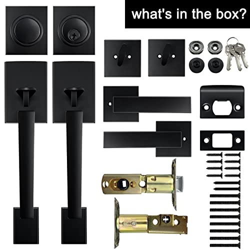Door Handle Sets, Double Front Door Handle Set, Heavy Duty Matte Black Double Door Handleset With Dummy, Double Door Lock Set For Front Door Back Doors Or Office Doors (Keyed And Dummy Handle Set) #TOP2