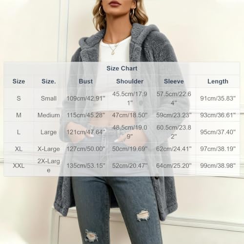 Aymnlox Women's Fuzzy Fleece Winter Jacket Faux Fur Hooded Button Down Coat - image 4