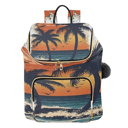 Sac à dos ordinateur portable femme avec motif coucher de soleil hawaïen et palmiers