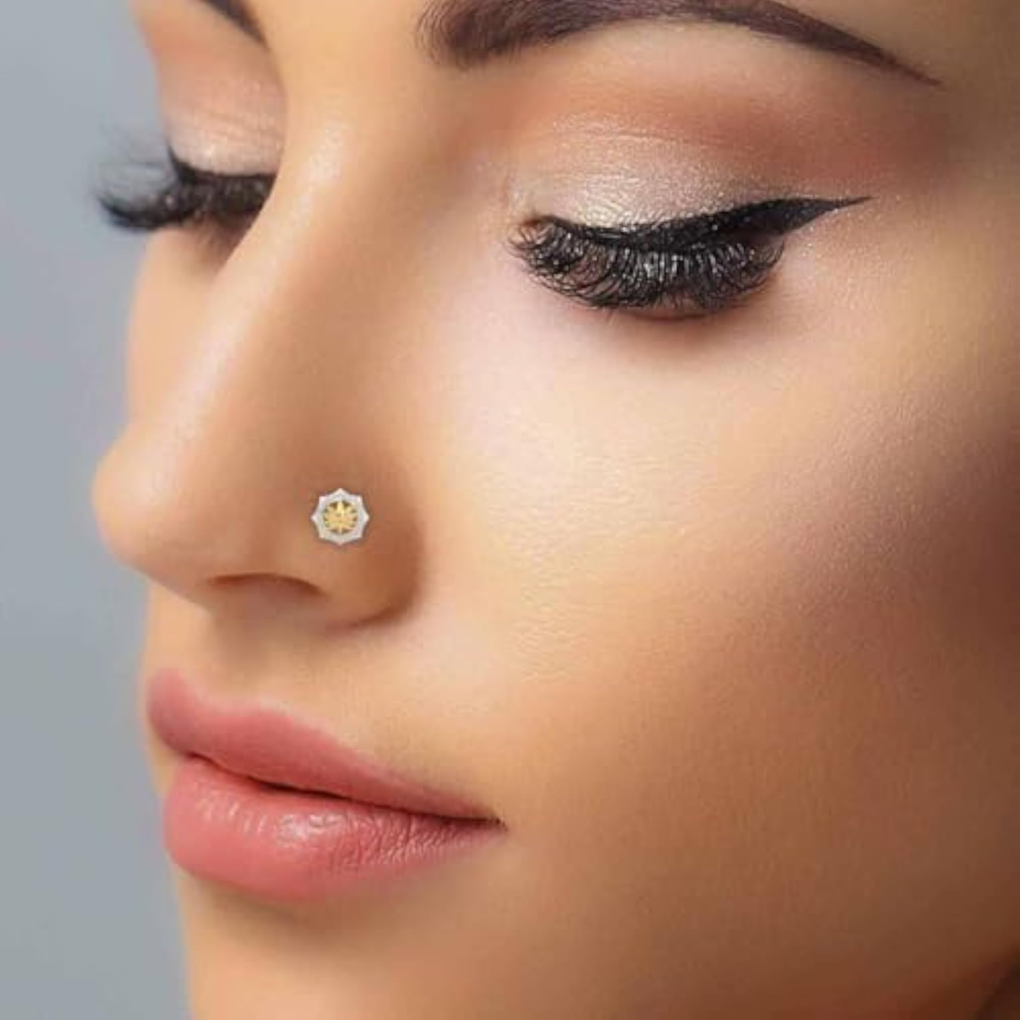 Women's 18K Gold Diamond Nosepin, Elegant Screw Design