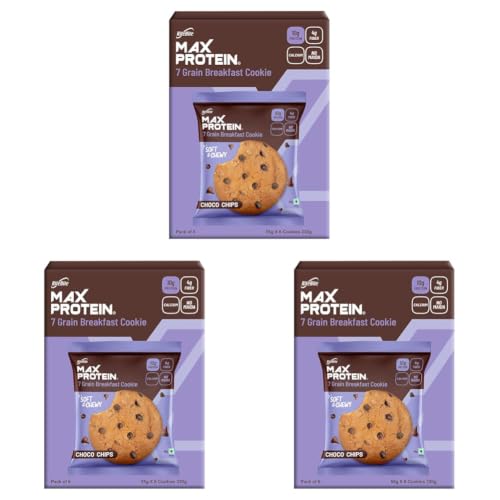 Image of RiteBite Max Protein Cookies Chocolate Chip,330G [Pack Of 18 ] 7 Grain Breakfast Loaded With Protein, Fiber And Calcium, Vegetarian, No Maida, Gmo Free, No Preservatives