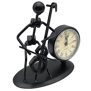 GARASANI Cello Design Metal Table Clock for Home Office Desk Decoration Vintage Fashioned Handmade Desk Clock Black Cello