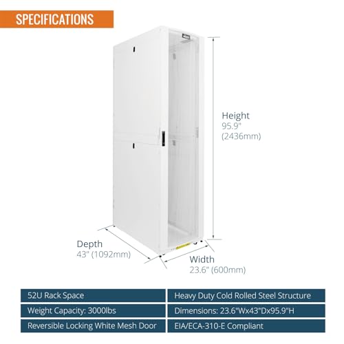 Image of Tecmojo 52U Server Rack Cabinet - PRE-Assembled 24inch Width 43inch Depth IT Network Equipment Cabinet Rack Enclosure with Casters - 3000lbs Weight Capacity(06White)