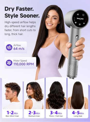 Image of Hair Dryer, High Speed Fast Drying Blow Dryer, Ionic Hair Dryer with 600M Negative Ions for Frizz Control, Smart Touch, Low Noise Lightweight Dryer with Magnetic Nozzle for Women, Men, All Hair Types