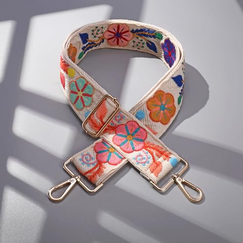 Image of Wide Purse straps Crochet Flower replacement crossbody for Handbag Adjustable Embroidery Knit Guitar Shoulder strap