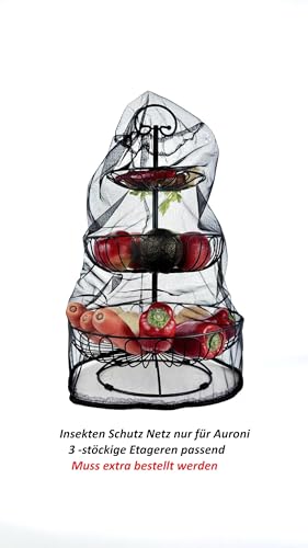 Foto von Auroni filigrane Obst Etagere 3 stöckig rund D = 30 cm 47 cm hoch Obstkorb Obstschale Metall - schwarz-matt - dekorativ für mehr Platz auf der Arbeitsplatte Küche - viel Platz-