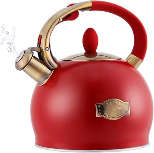 Hervidor De Té De Estufa para Placas De Gas Hervidor De Inducción De Acero Inoxidable De 3l con Silbato Y Mango Fijo Y Resistente, Red, One Size