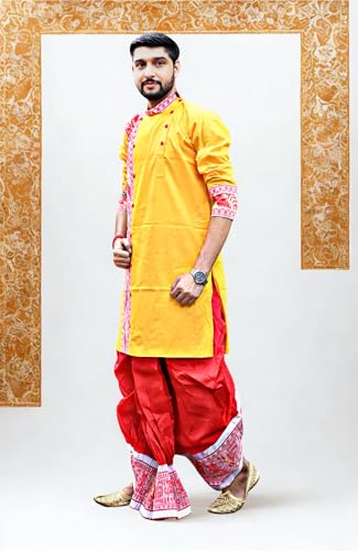 Image of Pure Cotton Full Sleeves Kurta with dupion silk Dhoti pant set (701)