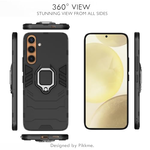 Image of Pikkme Samsung Galaxy S24 5G Back Cover | D5 Tough Armor Bumper | 360 Protection Case | Ring Holder Stand Case for Samsung Galaxy S24 5G (Black)