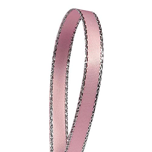 Light Pink Satin Ribbon with Silver Border, 1/4