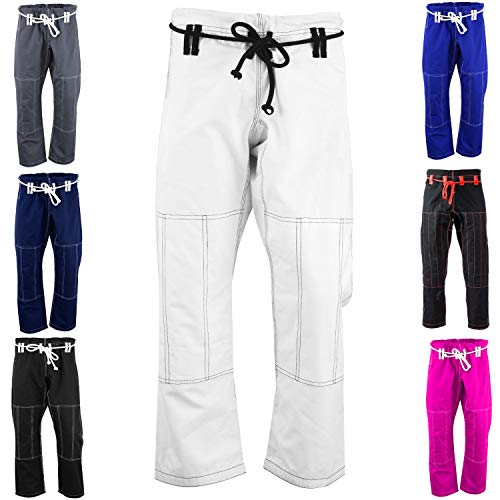 Max5 BJJ Gi Full Blank Brazilian Jiu Jitsu Gi Pants MMA Grappling Uniform (White Black, A1)