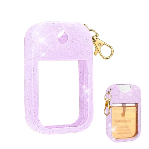 AIERSA Hand Sanitizer Spray Glitter Case Compatible with Touchland Silicone Hand Sanitizer Case Holder with Keychain for Touch Land Mist 1FL. OZ(Glitter Sequin Purple)