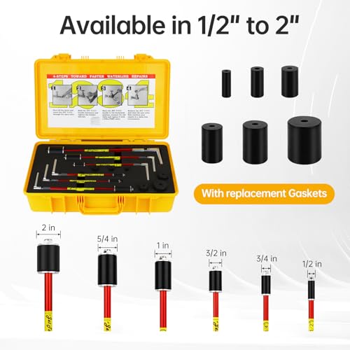 Plumbing Tool Kit (6 Tools) for the 1/2\" to 2\" Sized Pipes, Plumbing Plugs for Fast Water Line Repairs, Prevent Pipeline Leakage and Facilitate Solder with Extra Gaskets and PVC Carrying Case
