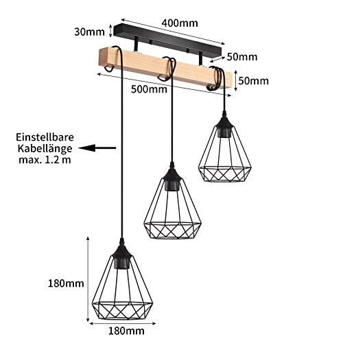 Aolala Farmhouse Chandelier Ceiling Light, Rustic Wood Pendant Light 3 Hanging Lamps Adjustable Kitchen Island Lighting, Black Hanging Light Fixtures For Kitchen, Dining Room, Living Room #TOP7