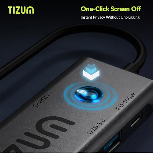Image of Tizum 9-in-1 USB C HUB with 4K HDMI, On /Off Button, 100W PD Charging, USB C, USB 3.0 5Gbps, 2x USB 2.0, SD /TF Card Reader, 3.5mm Audio| Type C Multiport Adapter for MacBook Laptop, Tablet, Plug & Play