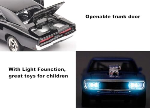Image of Kids Model 1:32 FF8 Die Cast Metal Car Pull Back Action Opening Doors with Realistic Engine Sound Lights Toy Car Gift for Boys - Black