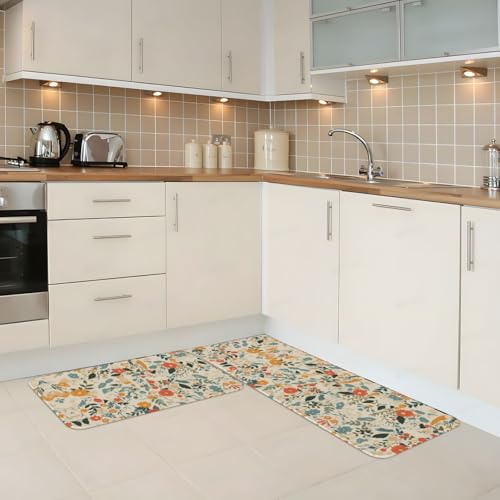 Alfombrillas de cocina antideslizantes con estampado de flores pasadas en un pack de 2 piezas 6
