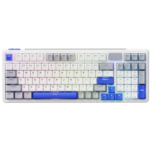 Rapoo V700DIY-98 Wireless Mechanical Keyboard, BT5.0 + 2.4GHz, Hot Swappable Custom Gaming Keyboard, Speed Silver Linear Switch, 16.8M Per-Key RGB, Gasket Mount, Creamy Sound, Full Anti-Ghosting, Blue