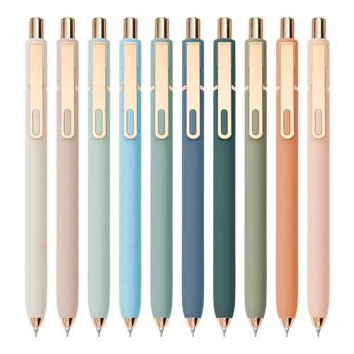 Linbsunne Gel Pens Black Ink Pens for Office 0.5mm Fine Point Pen Smooth Writing Retractable (Metal gold clip-10 pcs)