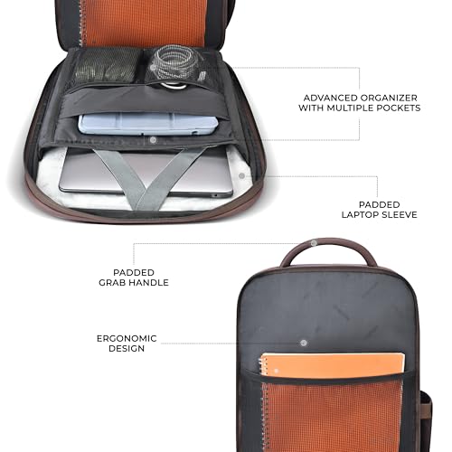 Image of Gear 9 to 5 17 inch /25L Medium Water Resistant Faux Leather Anti Theft Laptop Backpack | Casual Backpack | Travel Backpack for Men /Women (Brown - Brown)