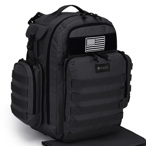 Image of Dad Diaper Bag, Mens Diaper Bag Backpack with Diaper Changing Mat, Military Diaper Backpack with Molle Webbing, Waterproof Pouch, Baby Wipes pocket, Insulated Bottle Pockets- Tropical Black