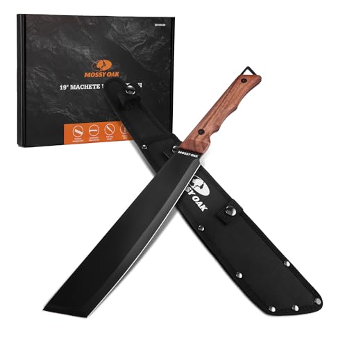 Mossy Oak 19' Machete with Oxford Sheath, Sharp Heavy Duty Machete with Ergonomic Walnut Handle for...