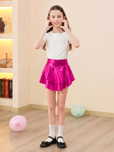 Image of Haloumoning Girls Metallic Skater Skort Kids Shiny Scooter Skirt 4-14 Years | High Waisted, Dance Skorts