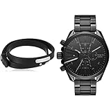 Diesel Herren Lederarmband mit Kragenstiftschließe + Diesel Herren MS9 Chrono Chronograph, 47mm Gehäusegröße, Edelstahluhr