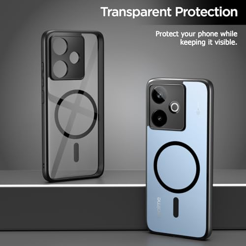 Image of Outlouders Back Cover for Realme GT 7 5G / GT 7T 5G Compatible with Mag-Safe | Shockproof Design | Hard Transparent Back Case (Black Mag-Safe)