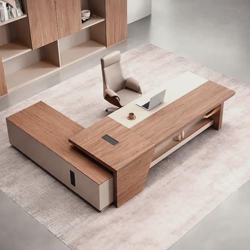 Image of Lakdi The Furniture Co Director & CEO L-Shape Office Table Executive Desk Made in Particle Board with Locking Drawer, Reversible Orientation, Wire Manager 5-Year Warranty & Free Assembly-LDL-612