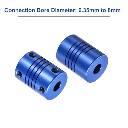 QUARKZMAN 2 Stück 6,35 mm auf 8 mm Aluminiumlegierung Wellenkupplung L25xD19 Flexibler Kuppler mit Schrauben für Encoder und Motoren, Blau