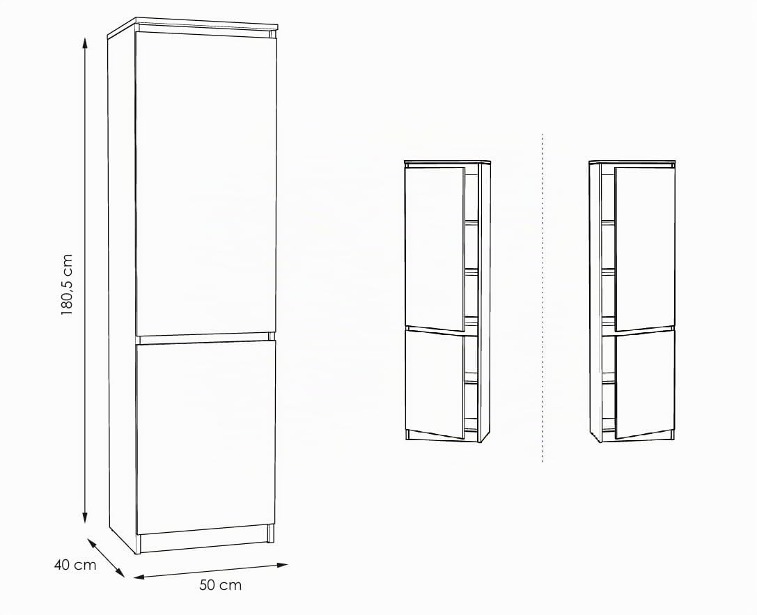 Armoire polyvalent, penderie, armoire à vêtements avec 2 portes et 5 compartiments, armoire universelle pour bureau et maison, 180,5 x 50 x 40 cm (graphite/chêne Wotan)