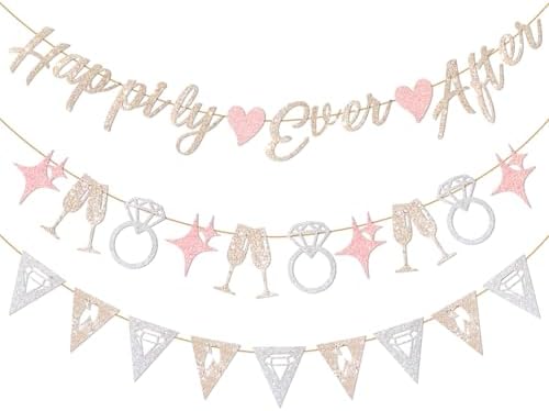 Hopecore Pre-Strung Happily Ever After Banner Set, Pink & Gold Gl...