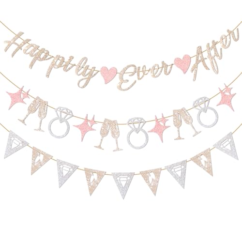 Hopecore Pre-Strung Happily Ever After Banner Set, Pink & Gold Glitter...
