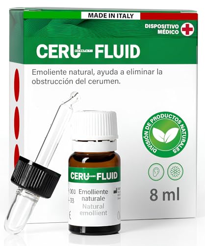Gotas Auriculares Disuelve Tapones de Cerumen 8ml - Ceru Fluid Limpieza Natural de Oídos - Emoliente Suave con Cuentagotas Incluido - Hecho en Italia
