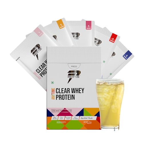 Image of Protyze Anytime Clear Whey Protein Isolate | 24g Protein Per Sachet | Assorted Flavour,5 Servings Pack | ISO & HACCP Certified | Lean Muscle Growth, Easy Digestion & Refreshing
