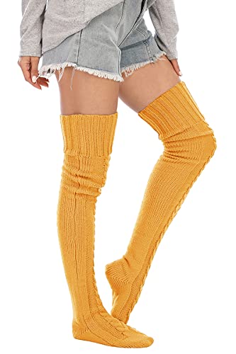 Image of Leoparts Women's Cable Knitted Thigh High Boot Socks Extra Long Winter Stockings Over Knee Leg Warmers