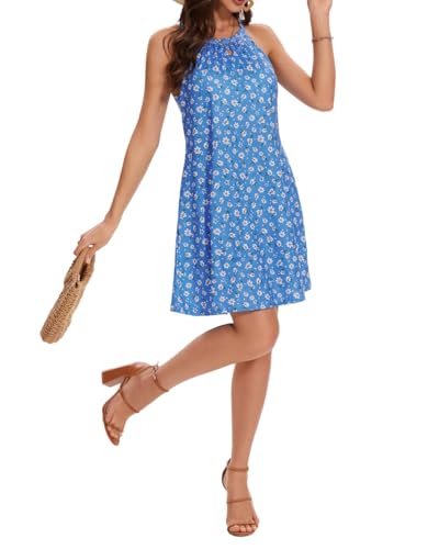 Image of ANYFITTING Summer Dress with Built in Bra Casual Beach Sundress Flowy Halter Mini Short Dresses for Women 2026