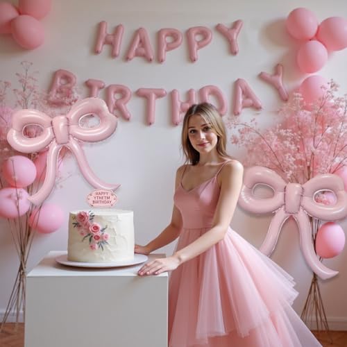 Image of 4 Pcs Light Pink Bow Balloons Bow Party Decorations for Girl Women Bow Birthday Decorations Giant Pastel Pink Bow Balloon for Graduation Baby Shower Bridal Wedding Decor Bachelorette Party Supplies