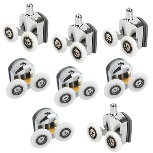 WeddHuis 8 Piezas Set de rodamientos de mampara corredera de ducha doble, ruedas de mampara de ducha, guías y ruedas de 23 mm de diámetro (23mm-4top +4bottom)